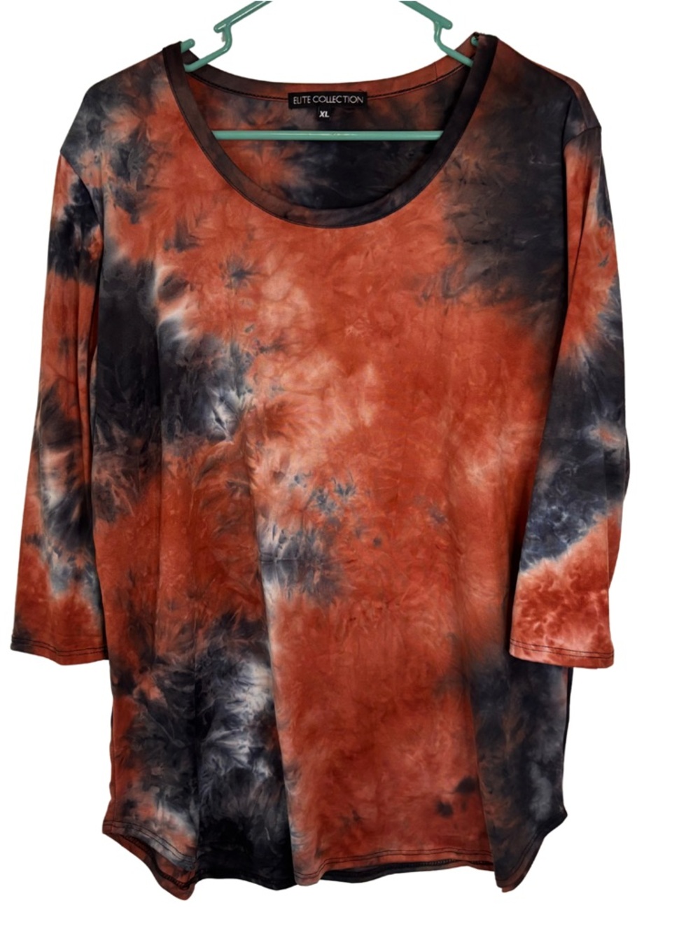 3/$20 ELITE COLLECTION Rust & Gray Tie-Dye Scoop Neck 3/4 Sleeve Shirt